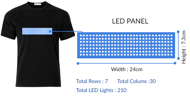t-shirt a led con testo bluetooth programmabile