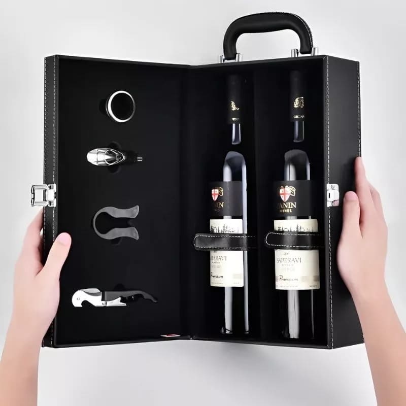 set di vino di lusso 2 bottiglie di vino set di copertura in pelle confezione regalo