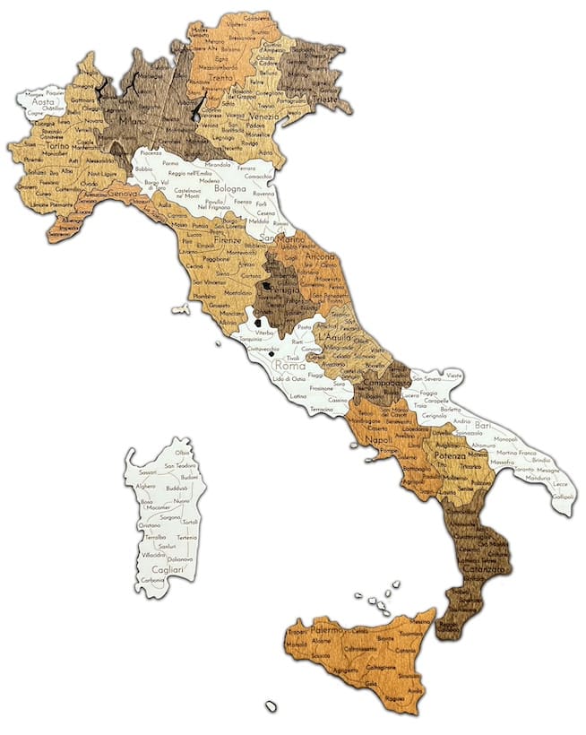 Mappa in legno dell'Italia 3D / 2D sul muro