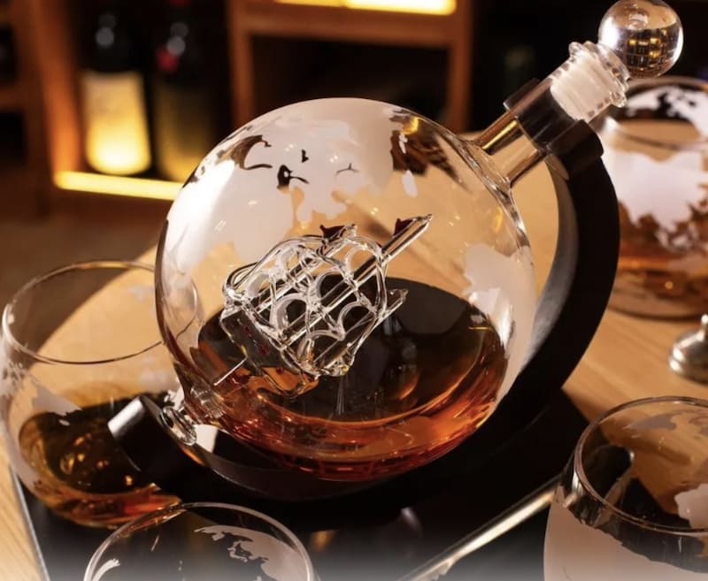 Set da whisky Globe - Globo di vetro di lusso + bicchieri + pietre di ghiaccio + pinze e accessori