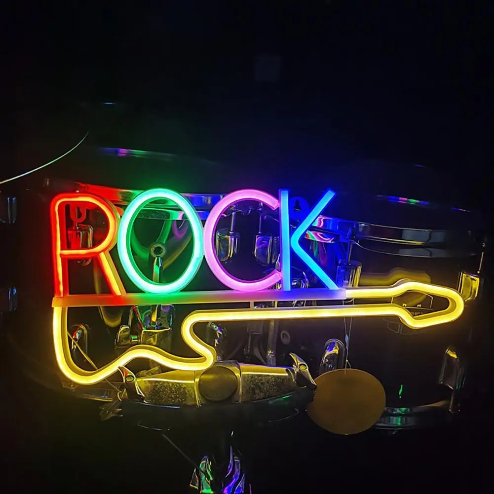 insegna con logo al neon a led incandescente - chitarra rock