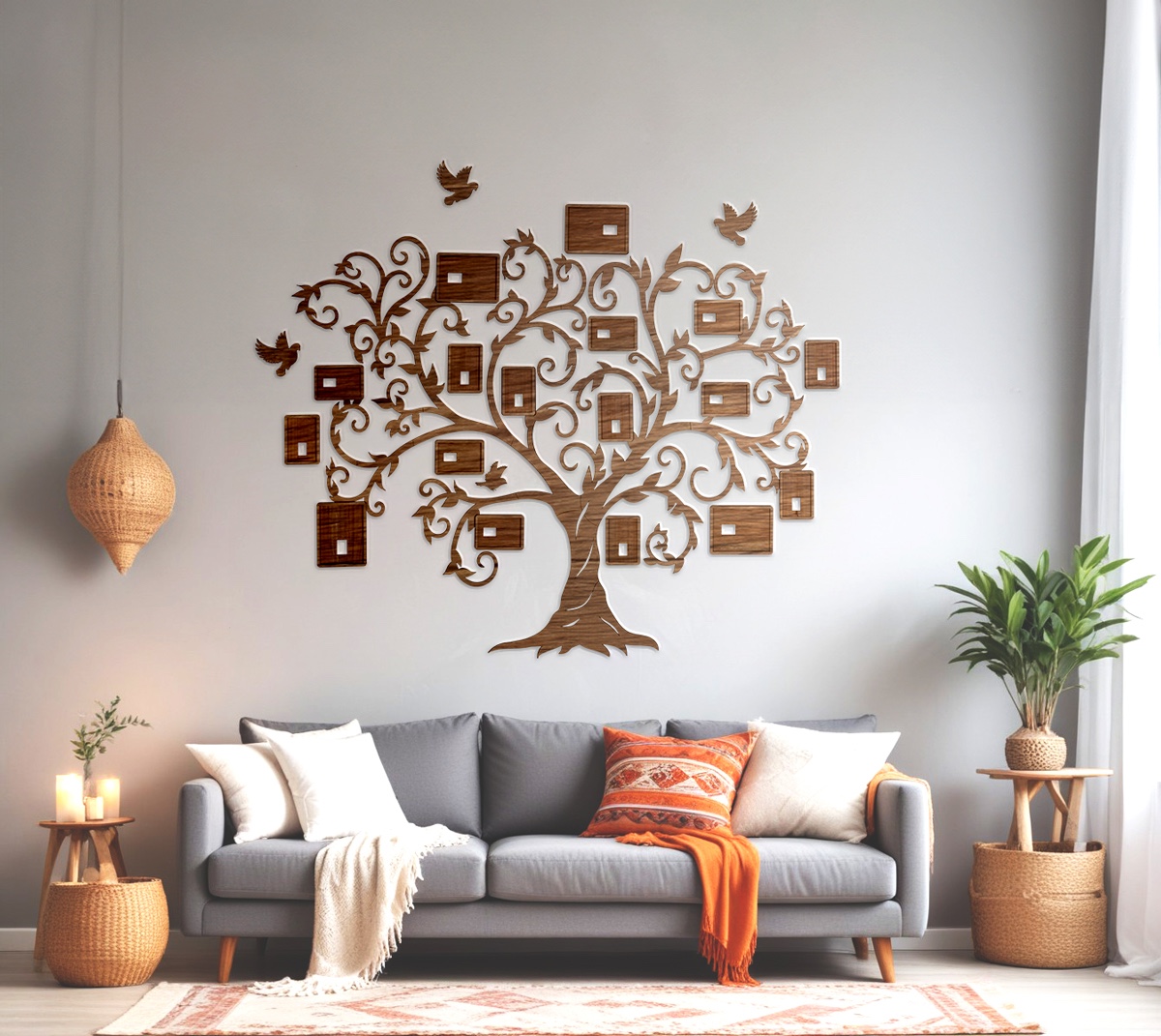 albero genealogico in legno sul muro realizzato in legno con dimensioni 159×194cm