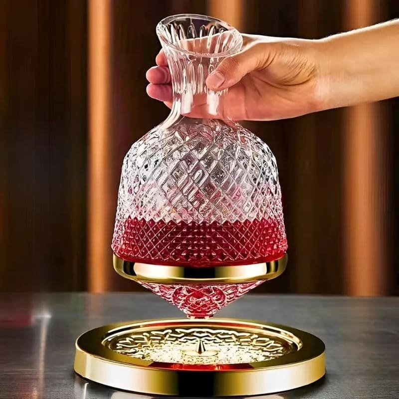 decanter per vino con supporto girevole di lusso in cristallo