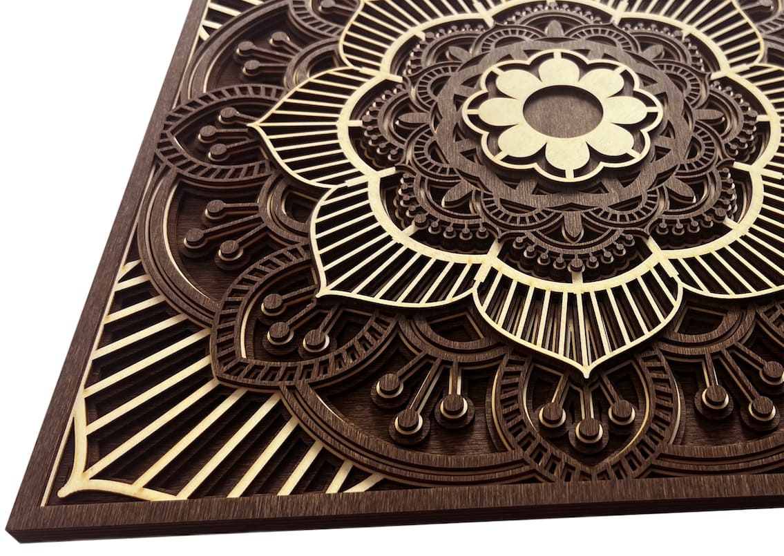 Mandala in legno fatto a mano sulla parete, decorazione artistica 3D