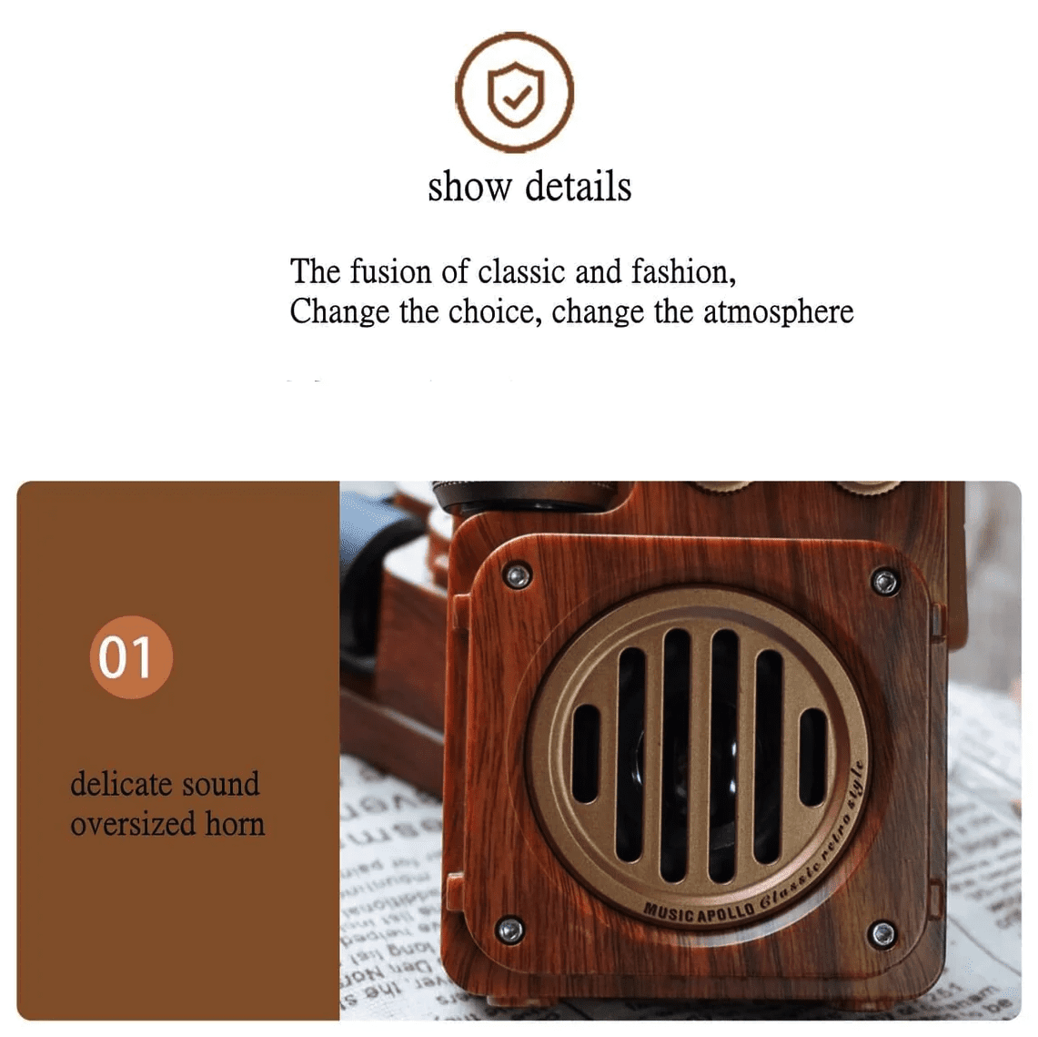 radio realizzata in legno dal design vintage con ricevitore retrò