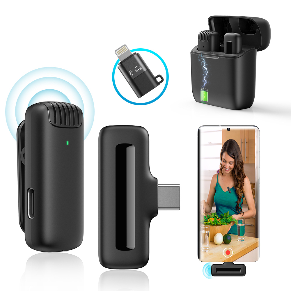 Microfono wireless per iPhone Ipad, microfono lavalier wireless con  funzione di sincronizzazione automatica della riduzione del rumore