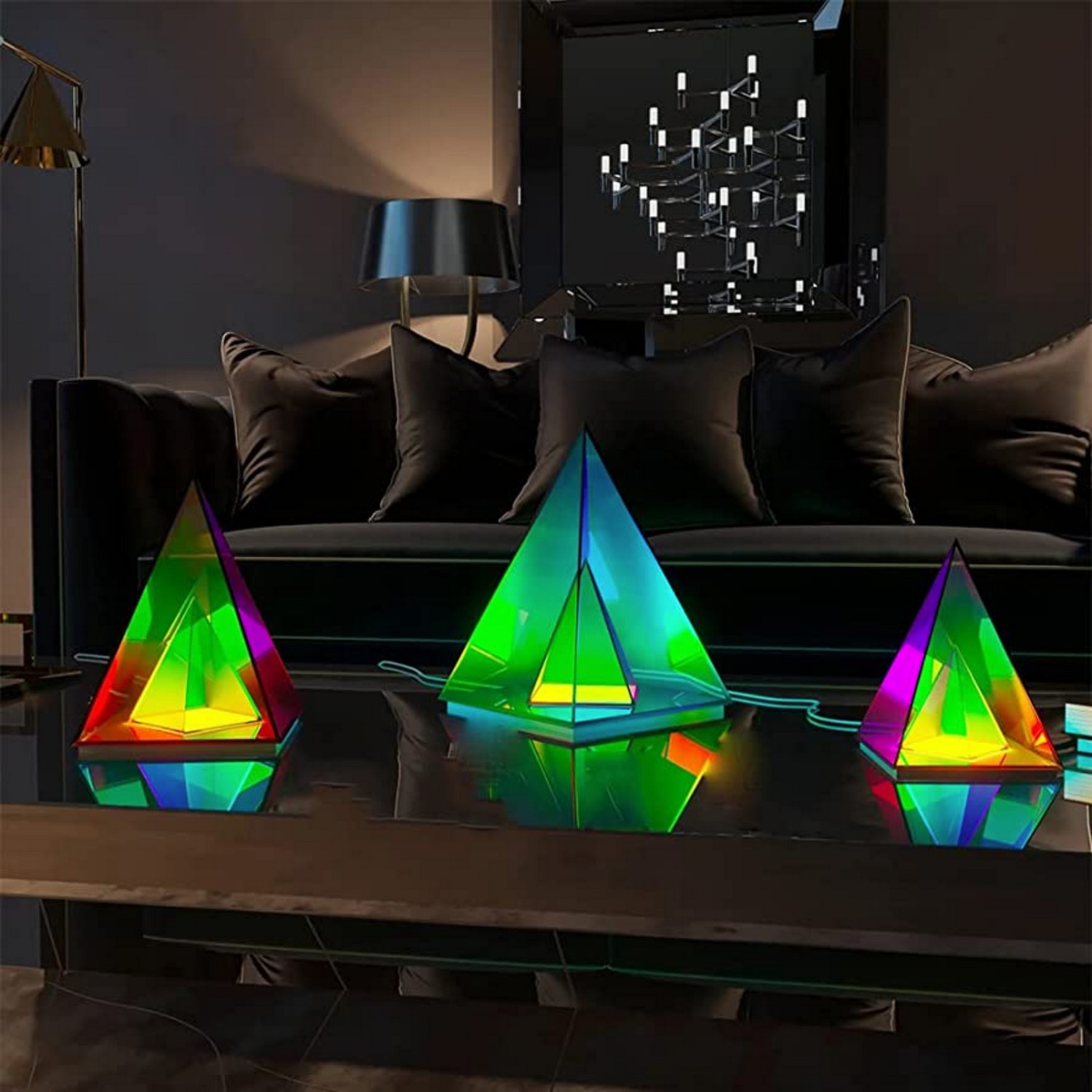 Lampada LED 3D a forma di piramide con luce LED colorata per tavolo