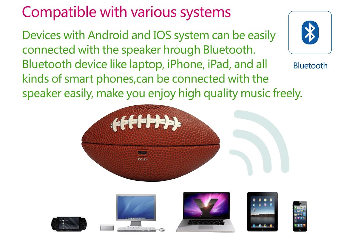 Mini altoparlante portatile con pallone da football americano per telefono cellulare e PC