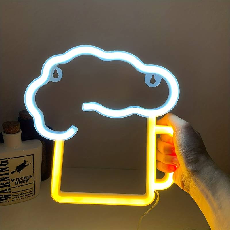 bicchiere di birra cartello appeso al muro led neon