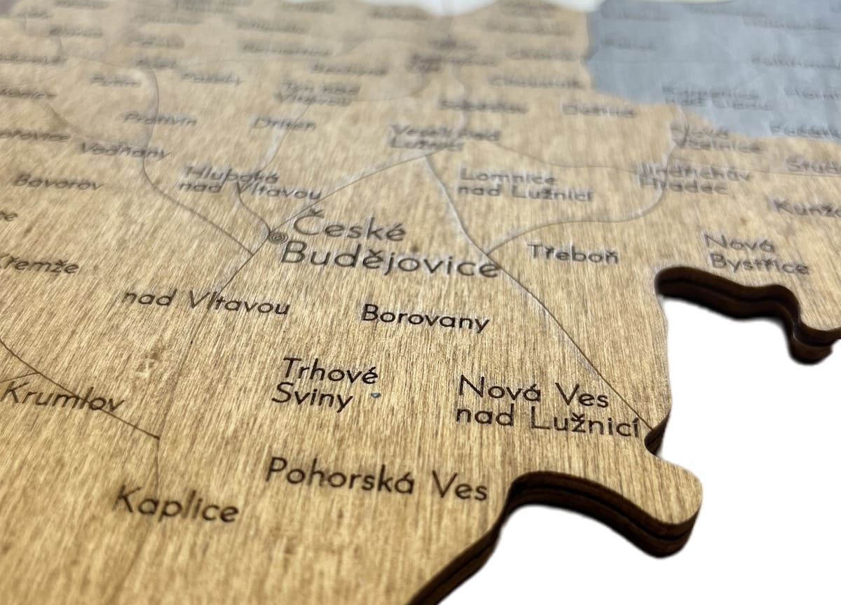 mappa delle città ceche - muro di legno ceco 3d 2d