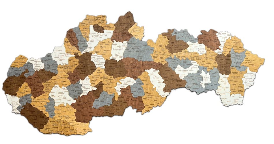 Mappa in legno della Slovacchia 3D / 2D sul muro - montaggio a parete